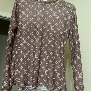 See through Monogram Long Sleeve Top in Brown and Pink